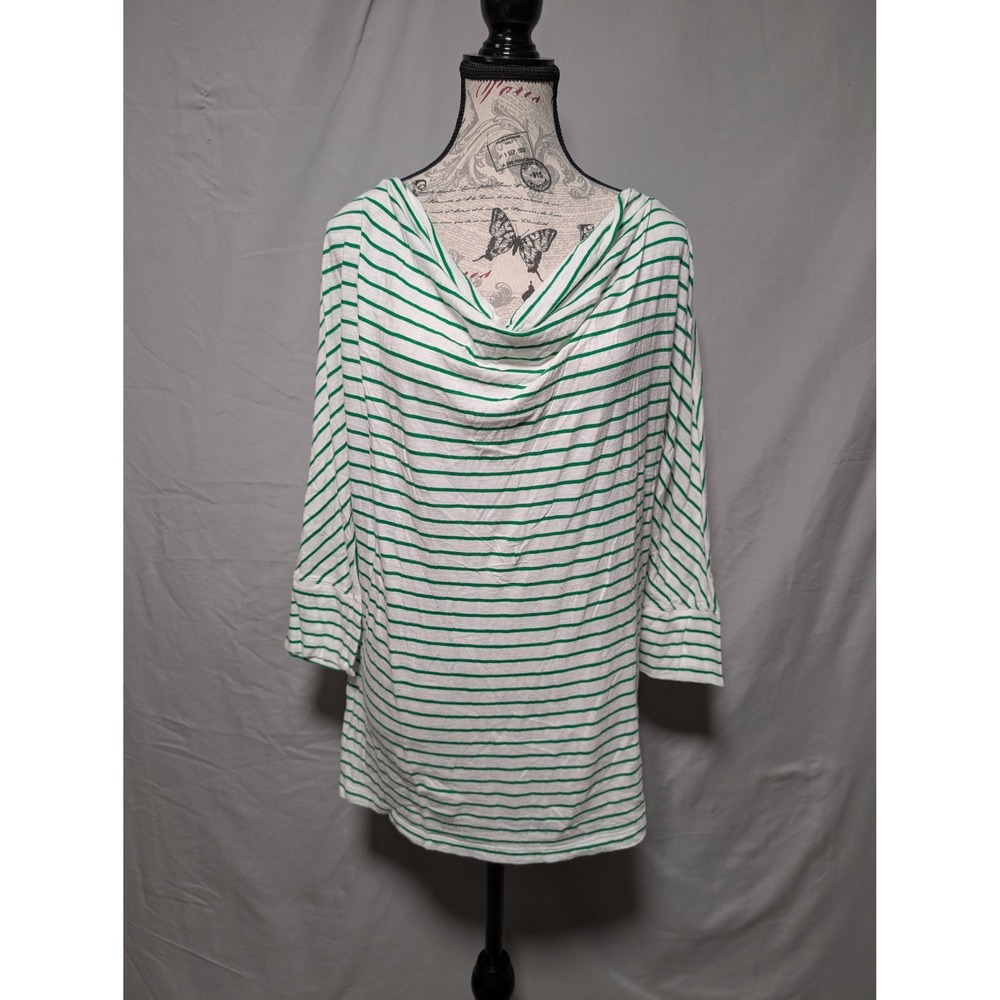 Gap Green White Striped Draped Cowl Neck Cotton Top Casual Women's Large‎